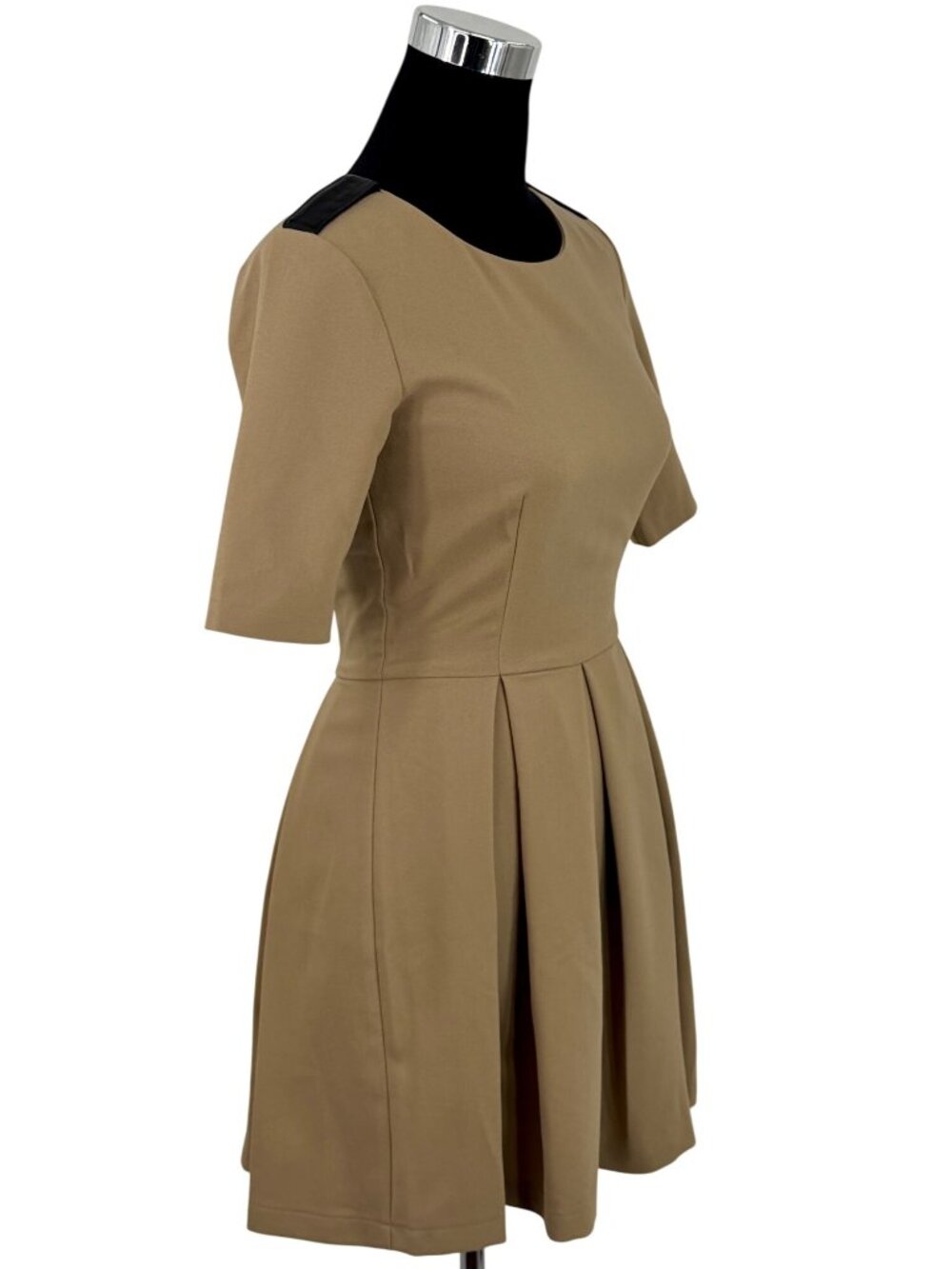 NWT ABS Tan Pleated A-Line Woven Mini Dress 2| Office Siren Dark Equestrian Twee - Picture 7 of 16
